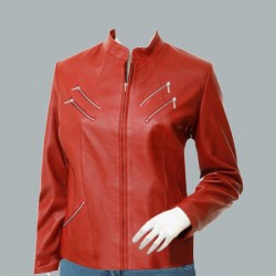 Biker Style Women's Red Leather Jacket Biker Style Women's Red Leather Jacket