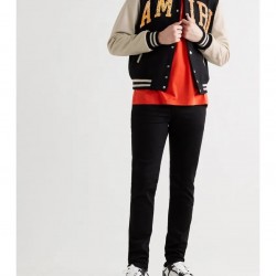 Black And Off-white Bomber Leather Jacket