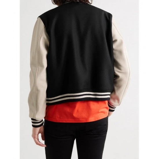 Black And Off-white Bomber Leather Jacket