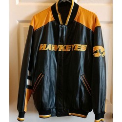 Black Iowa Hawkeyes Varsity Leather Jacket Black Iowa Hawkeyes Varsity Leather Jacket