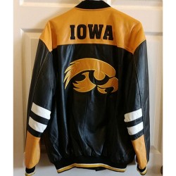 Black Iowa Hawkeyes Varsity Leather Jacket Black Iowa Hawkeyes Varsity Leather Jacket