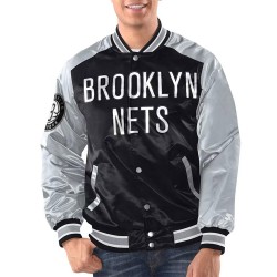 Black/Silver Brooklyn Nets Renegade Varsity Satin Jacket Black/Silver Brooklyn Nets Renegade Varsity Satin Jacket