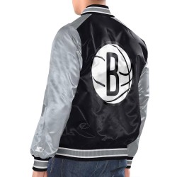 Black/Silver Brooklyn Nets Renegade Varsity Satin Jacket Black/Silver Brooklyn Nets Renegade Varsity Satin Jacket