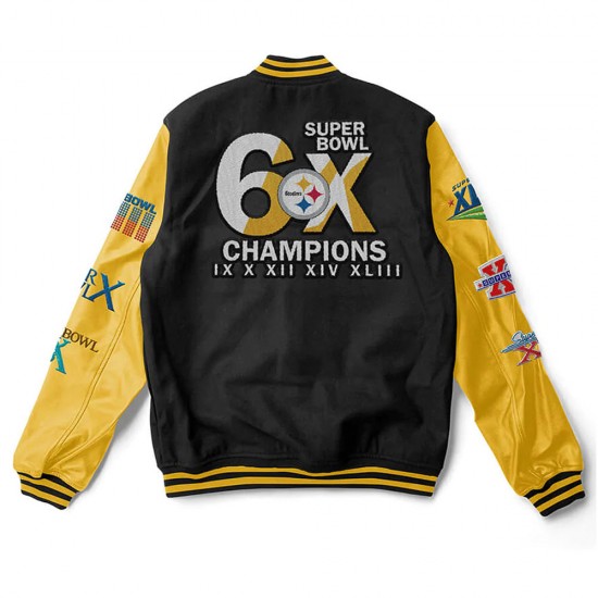 Black/Yellow 6X Champions Pittsburgh Steelers Varsity Jacket