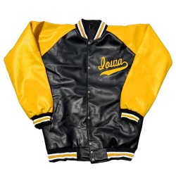 Black and Yellow Iowa Hawkeyes Varsity Leather Jacket Black and Yellow Iowa Hawkeyes Varsity Leather Jacket