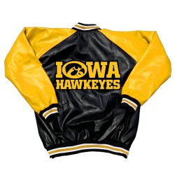 Black and Yellow Iowa Hawkeyes Varsity Leather Jacket Black and Yellow Iowa Hawkeyes Varsity Leather Jacket