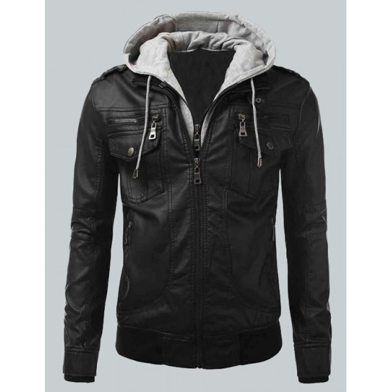 Bomber Mens Slim Fit Black Biker Jacket