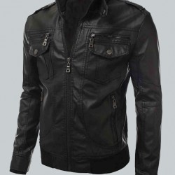 Bomber Mens Slim Fit Black Biker Jacket Bomber Mens Slim Fit Black Biker Jacket