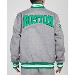 Boston Celtics Crest Emblem Heather Grey Varsity Wool Jacket Boston Celtics Crest Emblem Heather Grey Varsity Wool Jacket