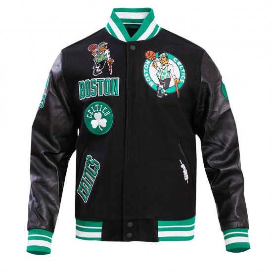 Boston Celtics Retro Classic Rib Black Wool Varsity Jacket