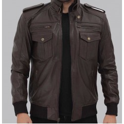 Brian Mens Bomber Dark Brown Leather Jacket