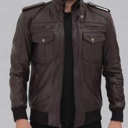 Brian Mens Bomber Dark Brown Leather Jacket Brian Mens Bomber Dark Brown Leather Jacket