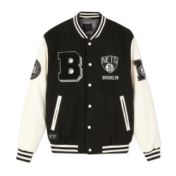Brooklyn Nets Varsity Black and Off White Jacket Brooklyn Nets Varsity Black and Off White Jacket
