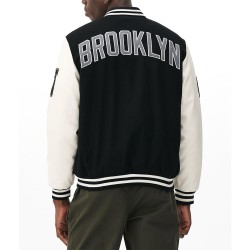 Brooklyn Nets Varsity Black and Off White Jacket Brooklyn Nets Varsity Black and Off White Jacket