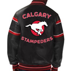 Calgary Stampeders Striped Varsity Leather Jacket Calgary Stampeders Striped Varsity Leather Jacket