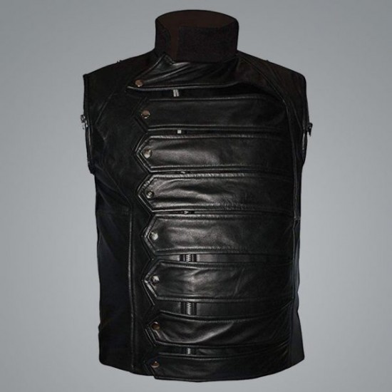 Captain America Bucky Barnes Black Leather Jacket Captain America Bucky Barnes Black Leather Jacket