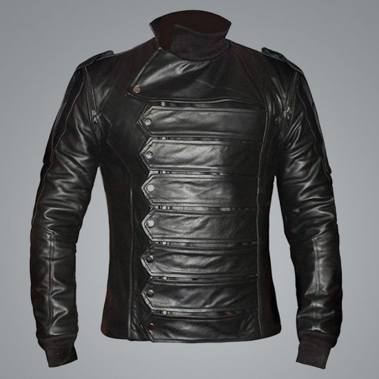 Captain America Bucky Barnes Black Leather Jacket