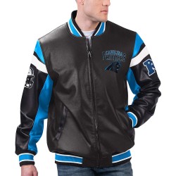 Carolina Panthers Black Varsity Full-Zip Leather Jacket Carolina Panthers Black Varsity Full-Zip Leather Jacket