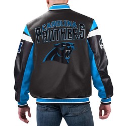Carolina Panthers Black Varsity Full-Zip Leather Jacket Carolina Panthers Black Varsity Full-Zip Leather Jacket