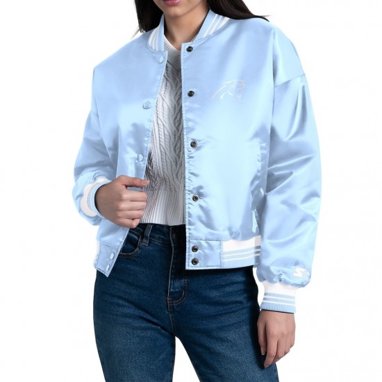 Carolina Panthers Fashion Script Light Light Blue Satin Jacket