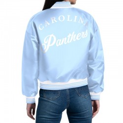 Carolina Panthers Fashion Script Light Light Blue Satin Jacket Carolina Panthers Fashion Script Light Light Blue Satin Jacket