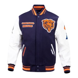 Chicago Bears Retro Classic Rib Navy Blue Wool Varsity Jacket Chicago Bears Retro Classic Rib Navy Blue Wool Varsity Jacket