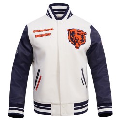 Chicago Bears Retro Classic Rib Off White Wool Varsity Jacket Chicago Bears Retro Classic Rib Off White Wool Varsity Jacket
