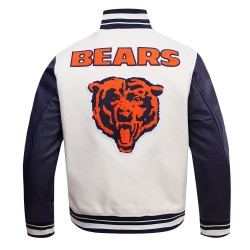 Chicago Bears Retro Classic Rib Off White Wool Varsity Jacket Chicago Bears Retro Classic Rib Off White Wool Varsity Jacket