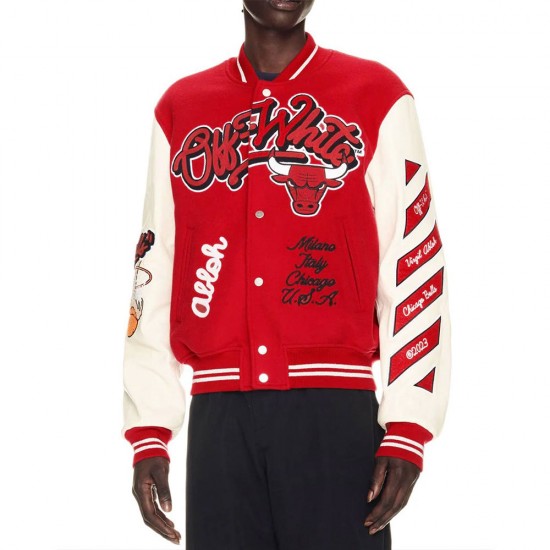 Chicago Bulls Off-White Varsity Jacket