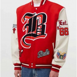 Chicago Bulls Red Wool and White Leather Varsity Letterman Jacket Chicago Bulls Red Wool and White Leather Varsity Letterman Jacket