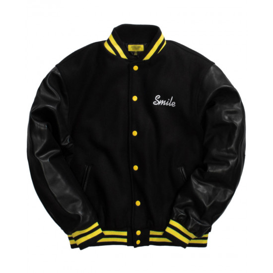 Chinatown Market Smile Black Varsity Jacket Chinatown Market Smile Black Varsity Jacket