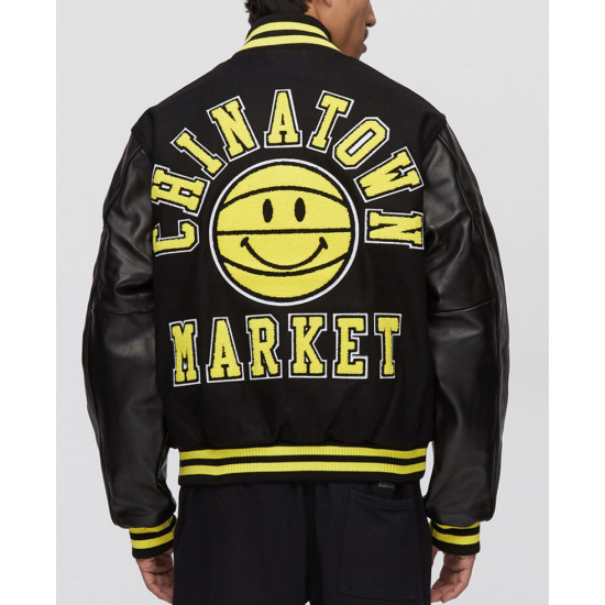 Chinatown Market Smile Black Varsity Jacket Chinatown Market Smile Black Varsity Jacket