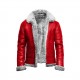 Christmas Holiday Red A2 Bomber Aviator With Artificial Fur Collar Genuine Leather Jacket