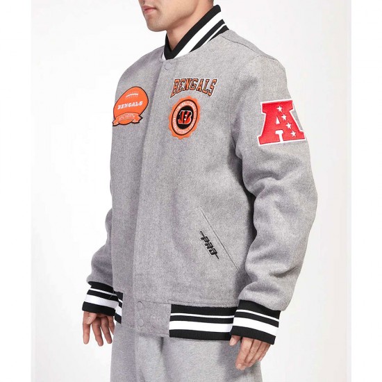 Cincinnati Bengals Crest Emblem Gray Varsity Wool Jacket Cincinnati Bengals Crest Emblem Gray Varsity Wool Jacket