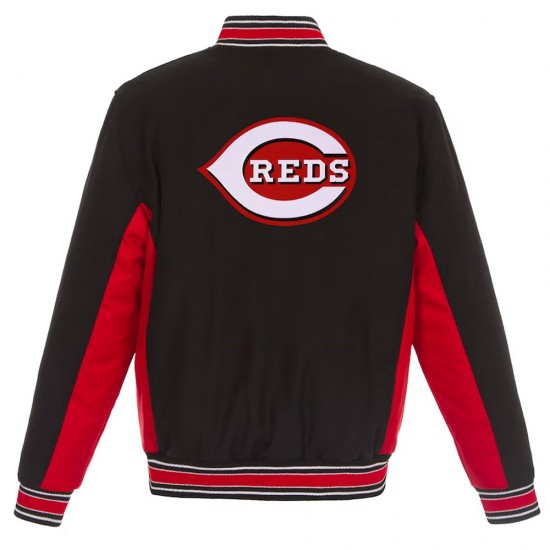 Cincinnati Reds Black and Red Varsity Wool Jacket