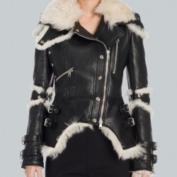 Classic Black Leather Shearling Biker Jacket Classic Black Leather Shearling Biker Jacket