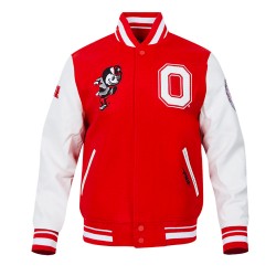 Classic Ohio State University Red and White Wool Varsity Jacket Classic Ohio State University Red and White Wool Varsity Jacket