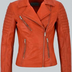 Classic Orange Mila Kunis Women Leather Jacket