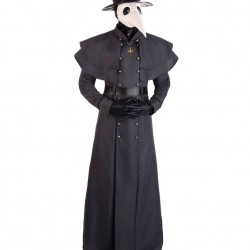 Classic Plague Doctor Halloween Black Wool Coat