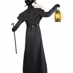 Classic Plague Doctor Halloween Black Wool Coat