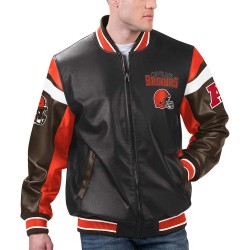 Cleveland Browns Black Varsity Full-Zip Leather Jacket Cleveland Browns Black Varsity Full-Zip Leather Jacket