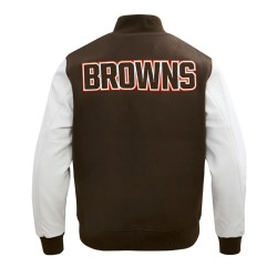 Cleveland Browns Classic Brown and White Wool Varsity Jacket Cleveland Browns Classic Brown and White Wool Varsity Jacket