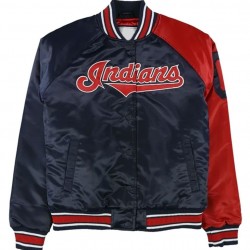 Cleveland Indians Navy and Red Varsity Satin Jacket