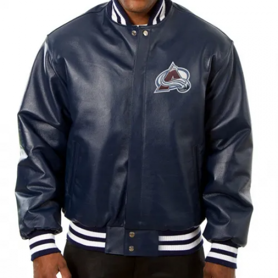 Colorado Avalanche Bomber Navy Blue Leather Jacket