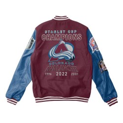 Colorado Avalanche Champions Varsity Maroon and Blue Jacket Colorado Avalanche Champions Varsity Maroon and Blue Jacket
