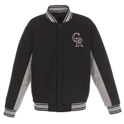 Colorado Rockies Accent Gray and Black Varsity Wool Jacket Colorado Rockies Accent Gray and Black Varsity Wool Jacket