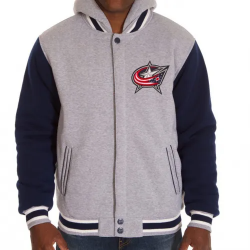 Columbus Blue Jackets Fleece Blue and Grey Jacket with Hood Columbus Blue Jackets Fleece Blue and Grey Jacket with Hood