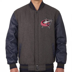 Columbus Blue Jackets Letterman Grey and Blue Jacket Columbus Blue Jackets Letterman Grey and Blue Jacket