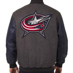 Columbus Blue Jackets Letterman Grey and Blue Jacket Columbus Blue Jackets Letterman Grey and Blue Jacket