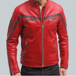 Columbus Red Leather Motorcycle Jacket